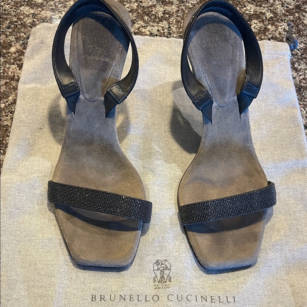 Brunello Cucinelli Black and Tan Sandals